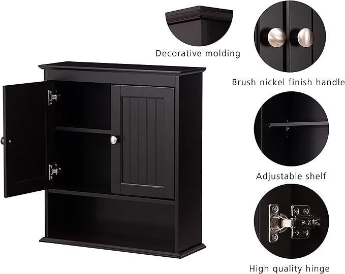 Spirich Bathroom Cabinet Wall Mounted, Wood Hanging Cabinets with Doors and Shelves, Medicine Cabinet Over The Toilet, Espres