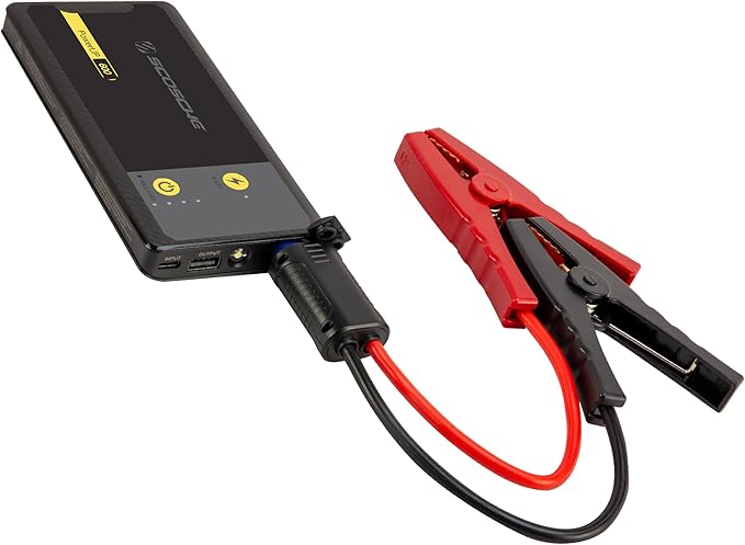 Scosche PBJ600 Portable Car Battery Jump Starter, 12V Jump Box, 600A Battery Booster, Jumper Cables Kit for Car (4.0L Gasoline/2.0L Diesel Engines) 10W Portable Power Bank, Battery Jumper w/LED Light