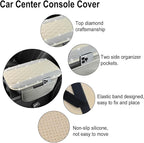 NBTEPEM Bling White Car Center Console Cover, Leather Car Arm Rest Cover with 2 Storage Bags, Universal Auto Armrest Protector Storage Box, Bling Accessories Interior for Most Vehicles