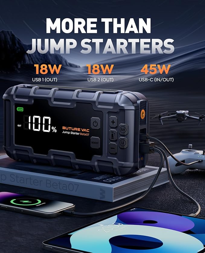 Portable 10-in-1 Car Battery Jump Starter with Air Compressor 8000A 160PSI 45W Charger, Jump Starter Jump Box (All Gas