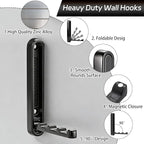 Dntorx 2 Pcs Extended Folding Coat Hooks Wall Mounted, 4.33 in Black Foldable Wall Hooks Heavy Duty Valet RV Hooks Bathroom T