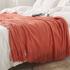 Homiest Decorative Knitted Throw Blanket with Fringe Soft & Cozy Tassel Blanket for Couch Sofa Bed (Orange,50x60)