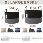 JMvicyroam 65L Extra Large Blanket Basket for Living Room - Woven Cotton Rope Laundry Hamper with Reinforced Handles - Storag