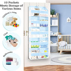 Blue Over the Door Organizer 5 Tiers, Extra Large Behind Door Storage of 10 Compartments, 80 lbs Weight Capacity Hanging Stor