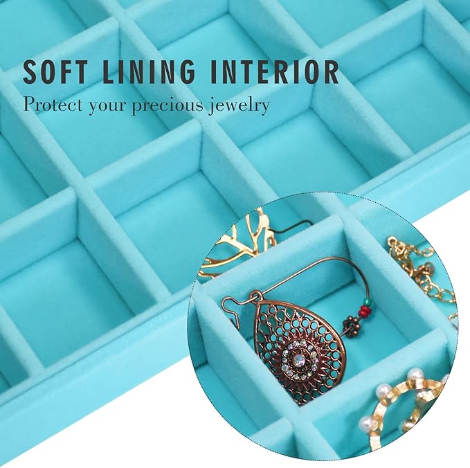 Siveit Velvet Jewelry Tray 48 Grid Jewelry Display Tray Organizer Box with Transparent Lid Rings Earrings Necklaces Pendants 
