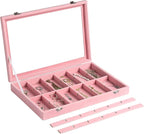Frebeauty Velvet Jewelry Tray,24 Grid Jewelry Organizer with Clear Lid,Earring Holder Organizer with Clasp,Drawer Insert Ring