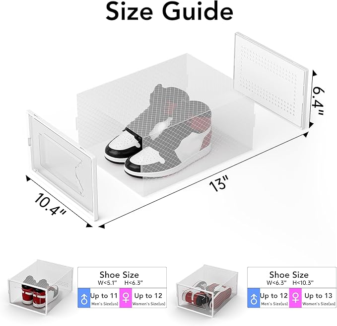 Foluck X-Large Shoe Storage Box, 15 Pack Clear Plastic Stackable Shoe Organizer for Closet, Interlocking Design Shoe Containe
