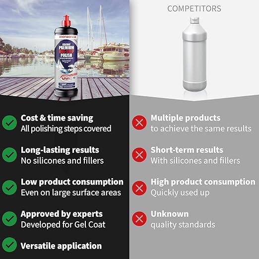 menzerna Premium One Step Gelcoat Polish 32oz I Marine Compound to Remove Scratches & to Provide a Glossy Finish I Boat & Caravan Polish I Heavy & Medium Cut + Finish All in one