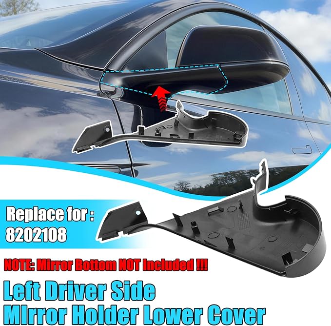 Jaronx Compatible with Tesla Model Y Mirror Holder Lower Cover 2018-2024, Left Driver Side Rearview Mirror Bracket Bottom Base Cover Replacement for Tesla Model Y Accessories 8202108