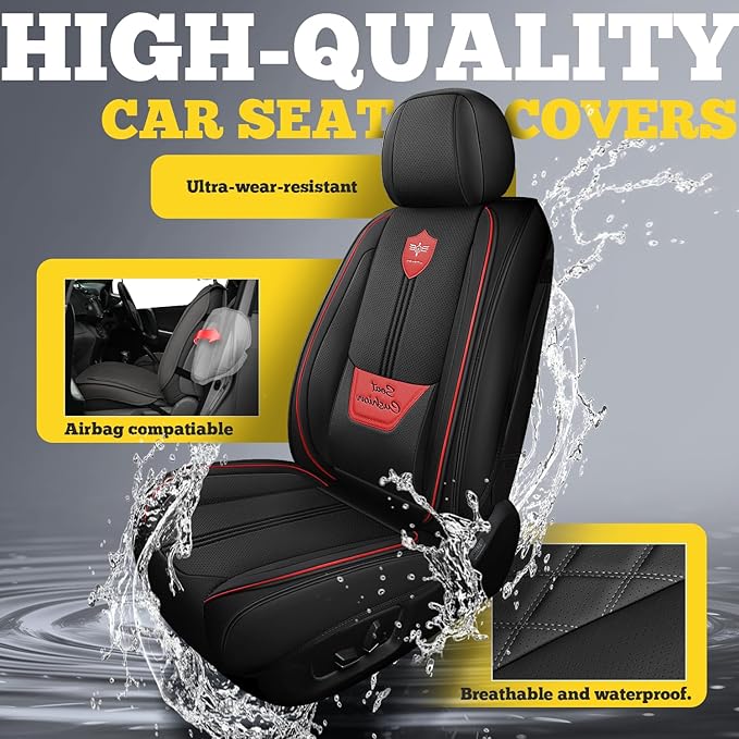 LINGVIDO Car Seat Covers for Front Seats (2 Seats) - Premium Perforated Nappa Leather,Waterproof Shield, Omni-Adapt Fit for S