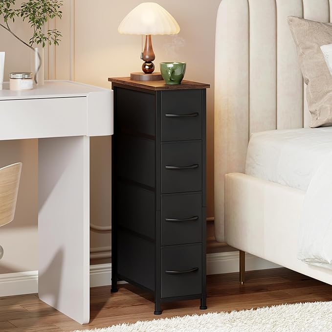 Somdot Narrow Dresser with 4 Drawers, Slim Storage Chest of Drawers with Removable Fabric Drawers for Closet Small Spaces Bat