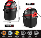 Shop-Vac 9303511 2.5 Gallon Wet Dry Vacuum, 2.5 Peak HP, 1.25 Inch Diameter x 4 Foot Hose, 12 Ft Cord Length, Wall Mounted, I