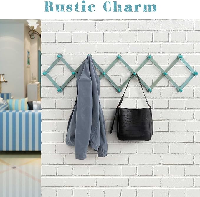 SCUNDA Beachy Coastal Wall Rack with 16 Hanging Hooks, Beach Decorations for Home, Nautical Style Wall Mounted Wood Coat Rack