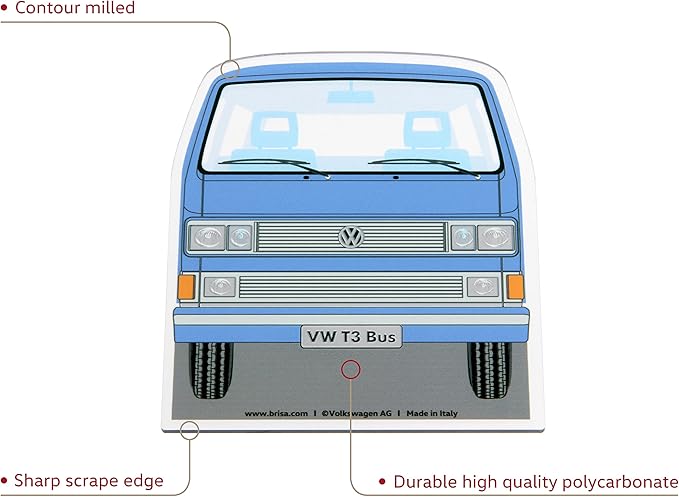 BRISA VW Collection - Volkswagen Polycarbonate Ice Scraper Windshield Scraper Snow Remover Winter Car Accessory in T3 Bus Vanagon Design (Front/Blue)