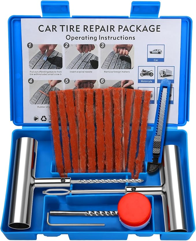 BETOOLL Universal Tire Repair Kit, Heavy Duty 22 Pcs Emergency Tire Plug Kit, for car Motorcycle, Truck, ARB，ATV, Tractor, RV