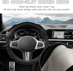 Yourkar Car Steering Wheel Cover, 15 Inch Leather Round Comfy Grip Steering Wheel Protector, Anti-Slip Steering Wheel Cover w