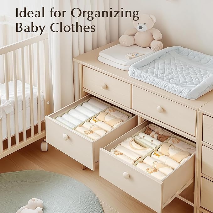 DIMJ Drawer Organizers Clothes, Set of 14 Dresser Organizer Bins, Fabric Closet Organizers and Storage, Shallow Drawer Divide