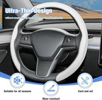 Car Nappa Leather Steering Wheel Cover, 15" Fashionable 5D Anti-Slip Vehicle Steering Wheel Protector, Breathable Auto Interi