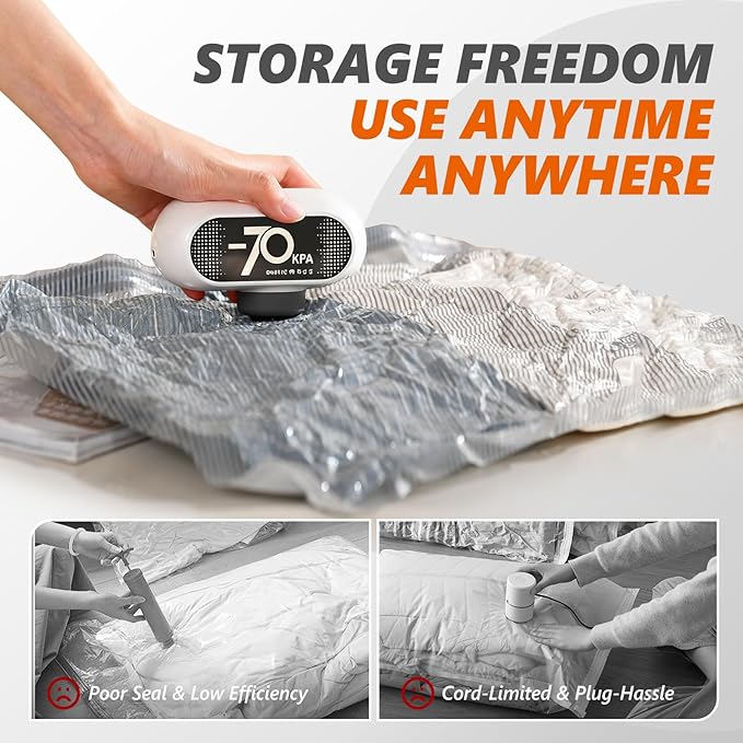 15 Pack Vacuum Storage Bags with -70KPa Electric Pump, Premium Tear-Resistant Reusable Bags for Clothing, Space Saving Essent
