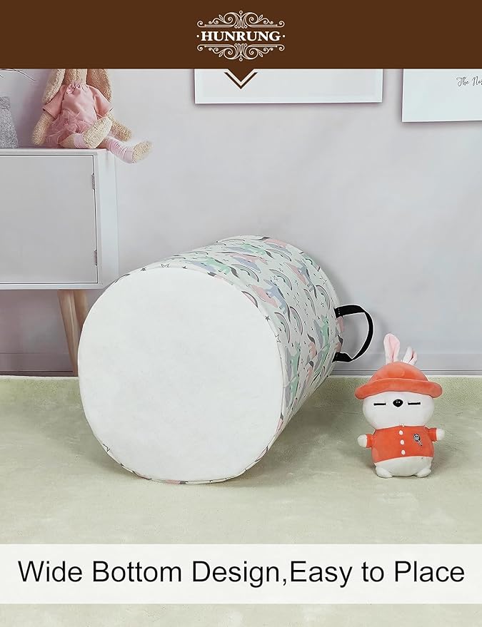 HUNRUNG Laundry Hamper,Large Canvas Fabric Lightweight Storage Basket Toy Organizer Dirty Clothes Collapsible Waterproof for 