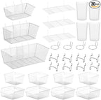 Sieral 30 Pcs Pegboard Organizer Accessories Kit Includes Peg Board Shelving Storage Basket Organizer Bins Hooks Loops Cup wi