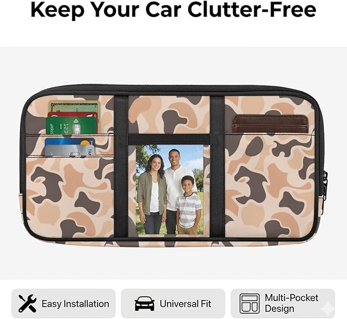 Camouflage Hunting Car Sun Visor Organizer Personalized Car Sun Visor Storage Bag Easy to Store and Install Universal Size Fit for Most Cars SUV