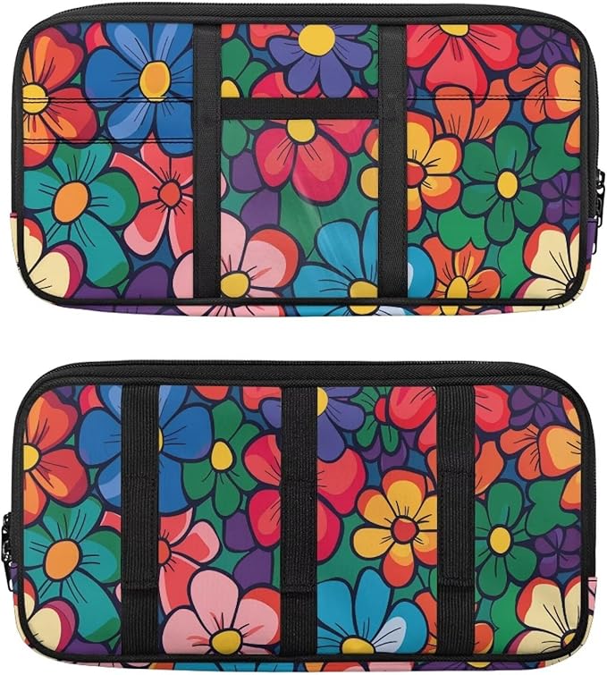 Car Sun Visor Organizer,Hippie Flower Multi-Pocket Car Truck SUV Storage Pouch Holder Elastic Bands Universal Fit Document Holder for Registration