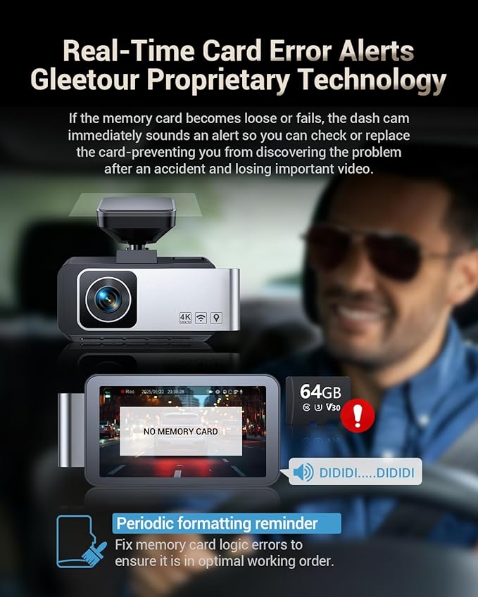 Dash Cam Front and Rear, 4K HDR Dash Camera for Cars, 3" IPS Screen Dash Cam Built-in GPS with 5.8G WiFi UHD Night Vision Fre