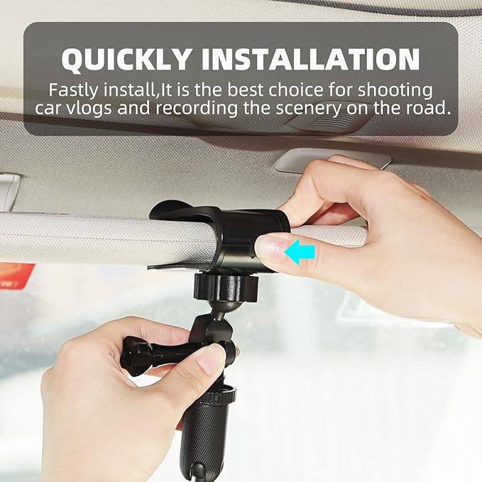 Car Sun Visor Mount for Insta360 X5 X4 X3, Car Mount Inside Holder with Phone Clip for DJI Osmo Pocket 3/360 Action 5 Pro 4 3/Xtra Muse, Go-Pro POV Mount Vlog/Video Smartphone Accessories
