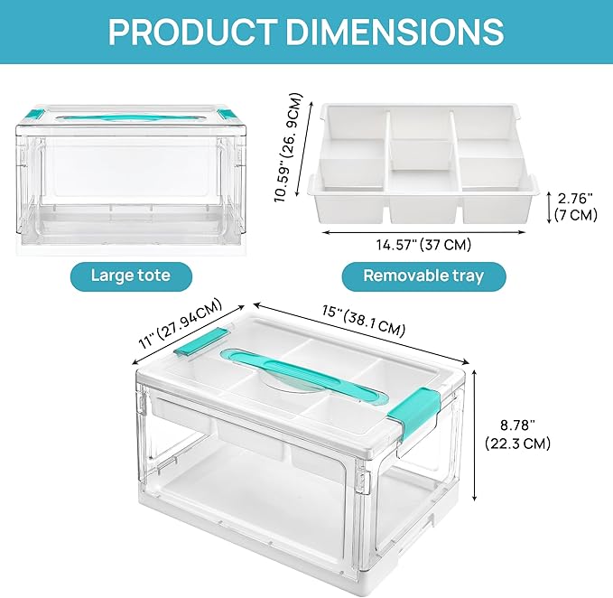 Vtopmart 24 QT Clear Plastic Craft Organizers and Storage Box with Removable Trays and Dividers,Art Supply Organizers and Sto