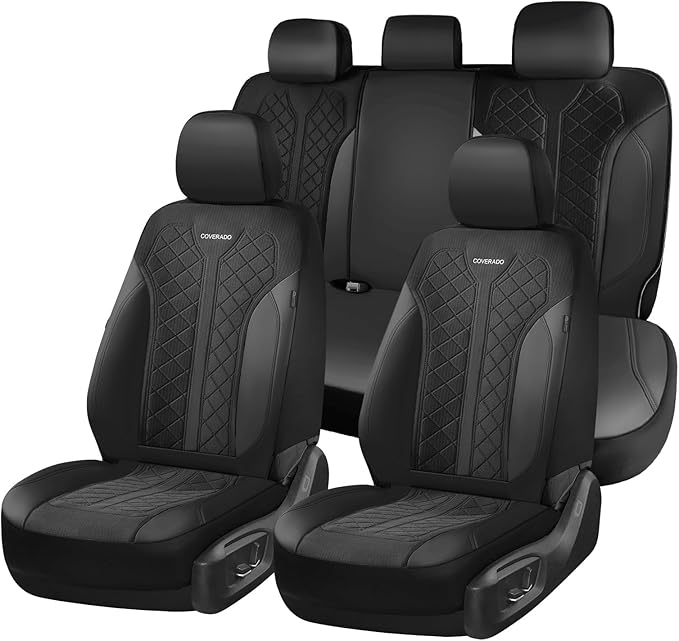 Coverado Car Seat Covers 5 Seats, Seat Covers Full Set, Mesh Breathable Seat Protectors, 5-Piece Spill-Proof Black Automotive
