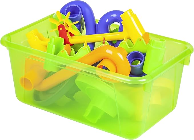 Storex Small Cubby Bins – Plastic Storage Containers for Classroom with Non-Snap Lid, 12.2 x 7.8 x 5.1 inches, Tint Green, 5-