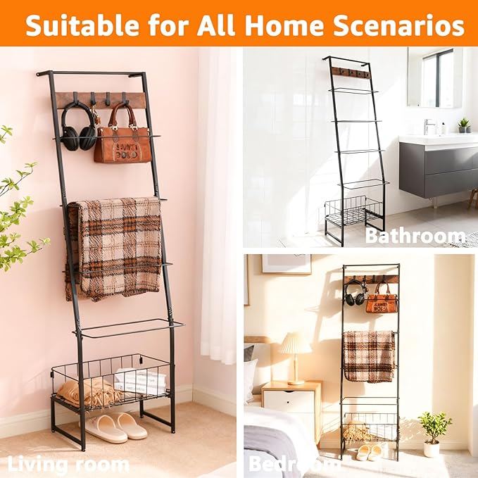 Metal Blanket Rack with Wire Mesh, 4 Cubbies & Single Bar - Ideal for Home Organization