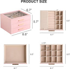 Frebeauty Clear Lid Jewelry Box,3-Layer Jewelry Organizer with Drawer,PU Leather Jewelry Organizers and Storage,Jewelry Boxes