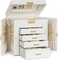 TORIBIO Jewelry Box for Women, Leather Jewelry Organizer with Mirror & Lock, 5-Tier Jewelry Storage Organizer with 4 Drawers 