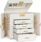 TORIBIO Jewelry Box for Women, Leather Jewelry Organizer with Mirror & Lock, 5-Tier Jewelry Storage Organizer with 4 Drawers 