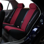 FH Group Car Seat Covers Flat Cloth Automotive Burgundy Full Set, Rear Solid Bench Universal Fit Combo Steering Wheel Cover & Seat Belt Pads Car Seat Protector Cars Trucks SUV Interior Accessories