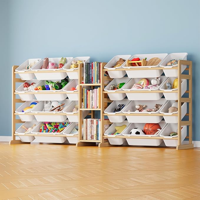 SpaceAid Large Toy Storage Organizer with 24 Bins and 3 Shelves, Toy Organizers Storage Bookshelf, Kids Bin Shelf Box Bookcas