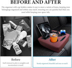 Car Back Seat Organizer, Leather Automotive Rear Seat Couch Cup Holder Expander Tray, Vehicle Cup Holder Tray Holds Snacks Remotes Phones for Truck RV Boat Couch Pillow Bed (Wine Red)