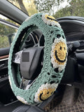Handmade Crochet Sun Smiling face Car Steering Wheel Covers Universal 14-15 inch,Cute Steering Wheel Cover,Car Accessories (Sun Steering Wheel Cover)