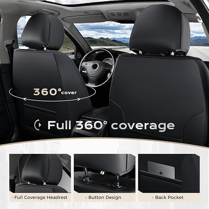 Coverado Automotive Seat Covers Front Seats, Leather Seat Covers 2 Pack, Black Green Car Seat Cover, Waterproof Car Seat Prot