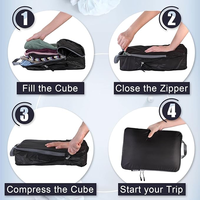 BAGAIL 5 Set Ultralight Compression Packing Cubes Travel Accessories Expandable Packing Organizers(Black)