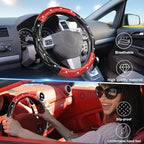SuperKaKa Black and Red Steering Wheel Cover, Auto Diamond Style Cute Bling Comfort Car Interior Accessories Protector Sparkl