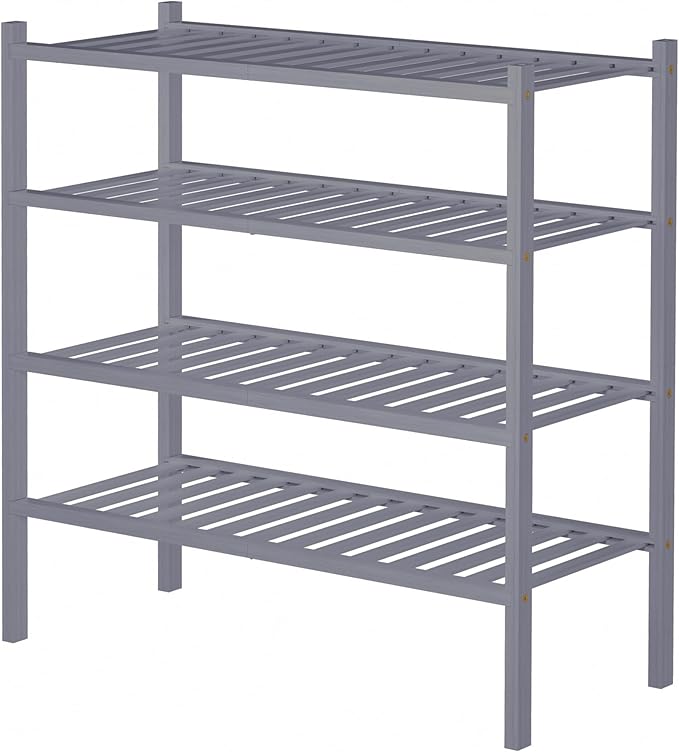 ROMGUAR CRAFT 4 Tier Bamboo Shoe Rack for Closet Free Standing Wood Shoe Shelf for Entryway Small Space Stackable 27"x11"x26"