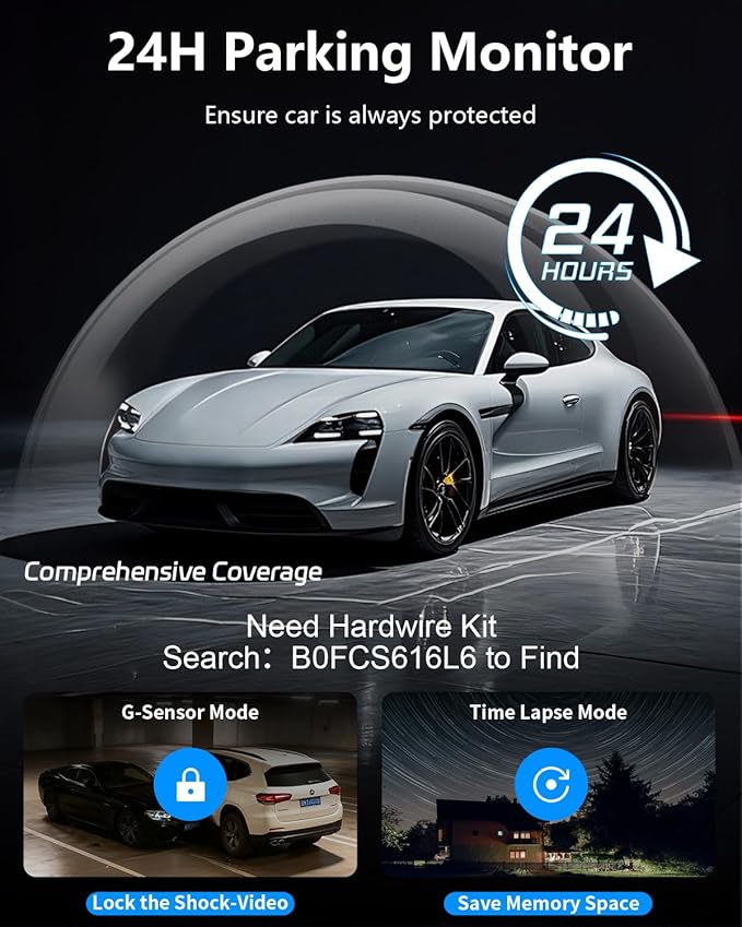 4 Channel Dash Cam Front and Rear Inside Left Right Car Dash Camera 360 View, 2.5K QHD Car Camera Supper Night Vision, 5G WiF