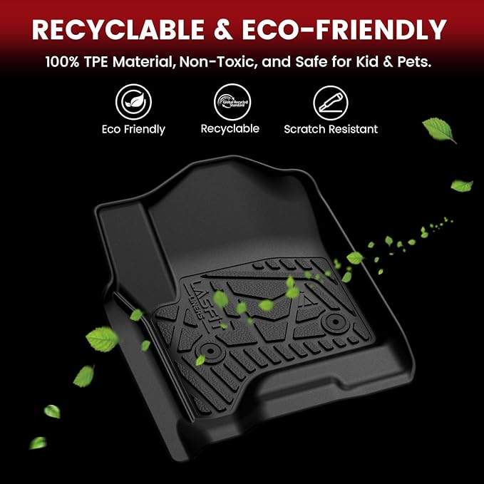LASFIT Floor Mats 2014-2018 for Chevy Silverado/GMC Sierra 1500, 2015-2019 2500HD 3500 HD, Double Cab Only, 1st Row Bucket Seat, All Weather TPE Custom Fit Car Floor Liners, with Carpet Floor Only