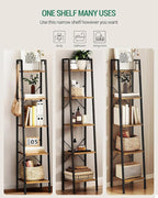 Hzuaneri Ladder Shelf, Bookshelf Bookcase, Freestanding Corner Storage Shelve with 2 Hooks for Home Office, Living Room, Kitc
