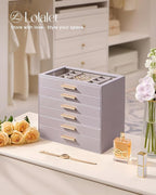 Lolalet Jewelry Box Organizer, 6-Layer Jewelry Organizers and Storage Case with Glass Lid, Ring Earring Bracelet Necklace Hol