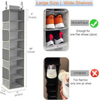 Large-Sized Hanging Shoe Organizer 8-Shelf, Hanging Closet Organizer with 8 Side Pockets, Wider Hanging Shelves for Storage S