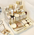 Makeup Organizer with Drawer, Stackable Cosmetic Organizer for Vanity and Bathroom Countertop, Clear Storage for Perfume, Ski